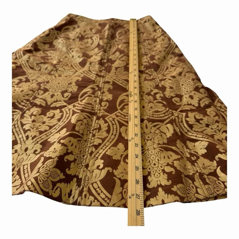 Yoana Baraschi Midi Skirt 2 Brown Gold Damask Brocade Jacquard A Line Holiday